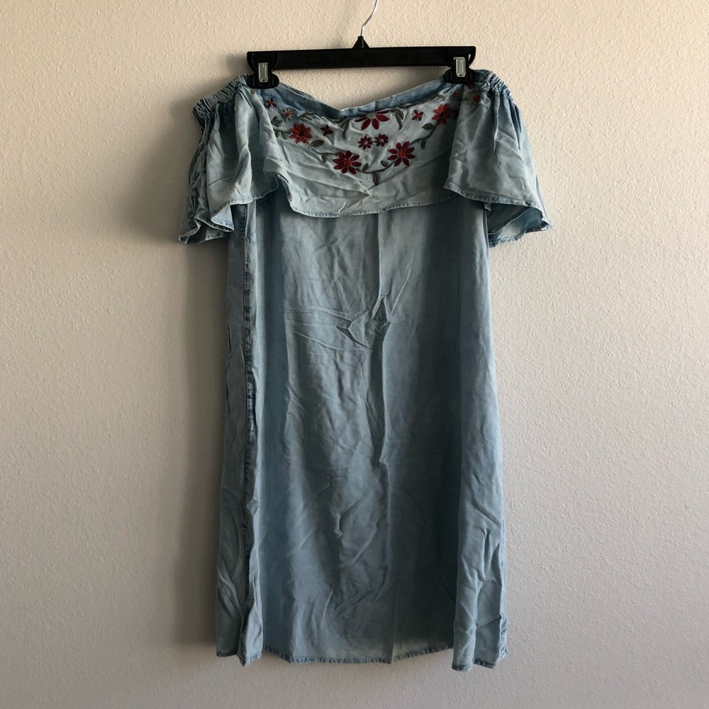 Off-The-Shoulder Chambray Dress